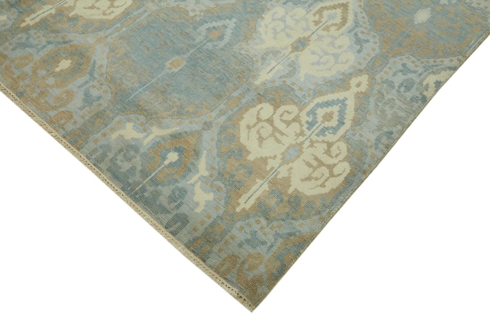 Handgeknoopt blauw vintage Oushak vloerkleed 327 cm x 245 cm photo Textiel