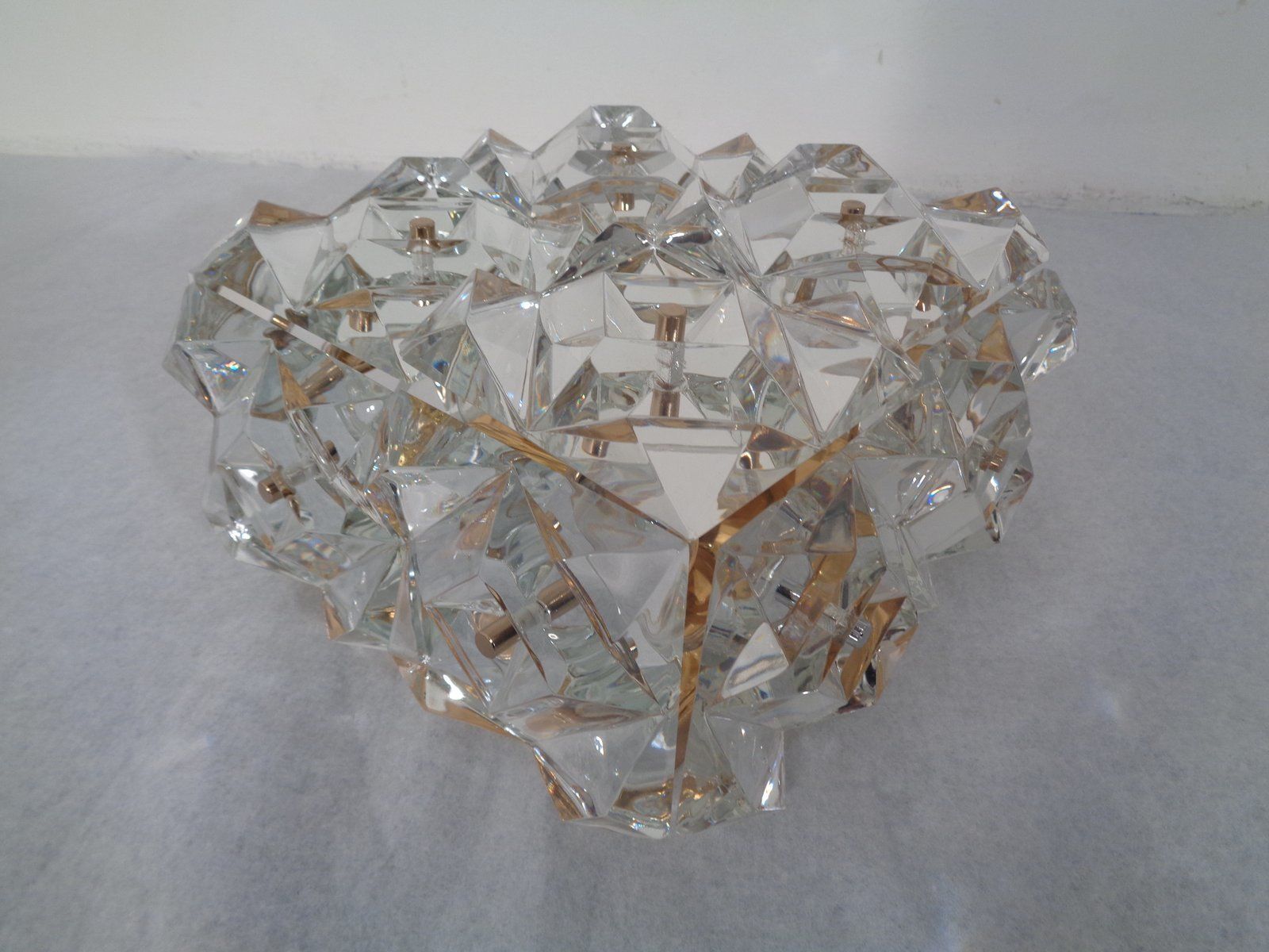 photo for sale Gold Plated And Crystal Glass Flush Mount Light From Kinkeldey  1970s