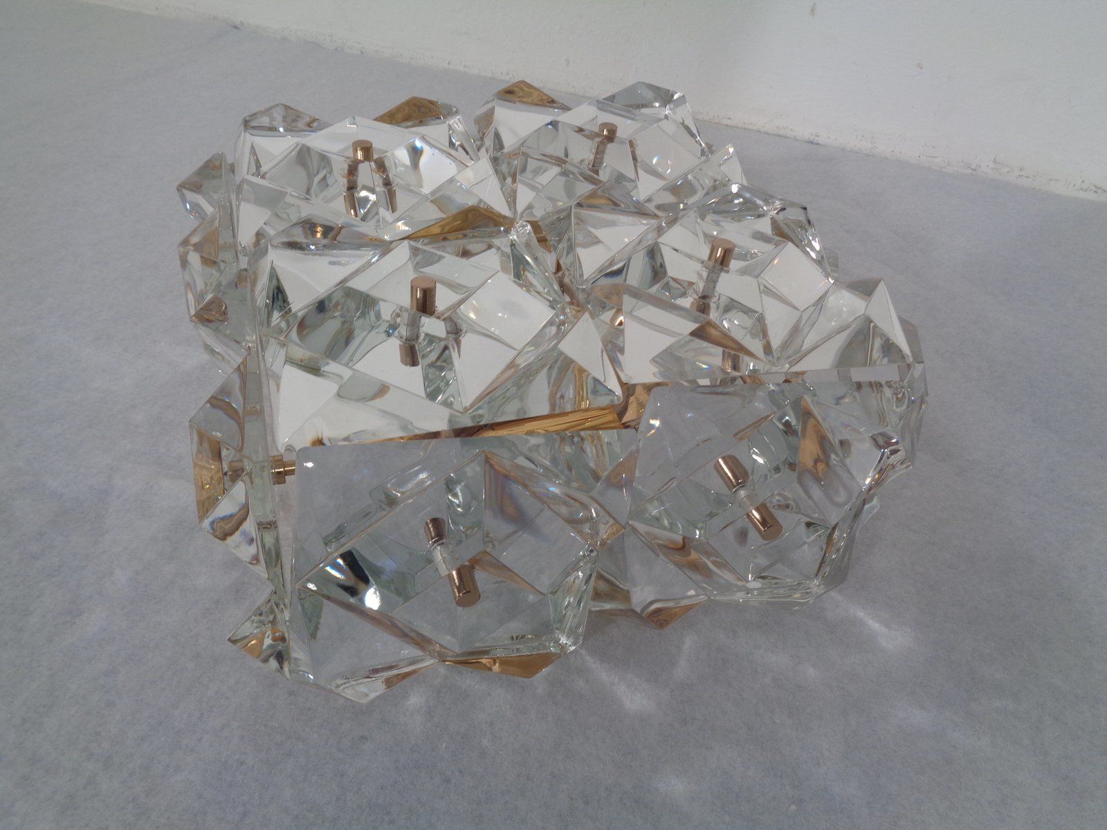 photo buy Gold Plated And Crystal Glass Flush Mount Light From Kinkeldey  1970s