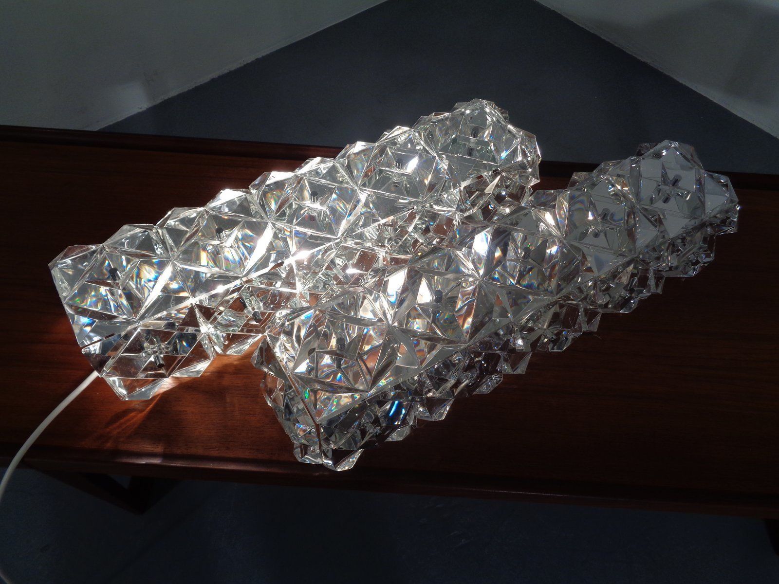 Chrome Plated And Crystal Glass Flush Mount Wall Lights From Kinkeldey 1970s Set Of 2