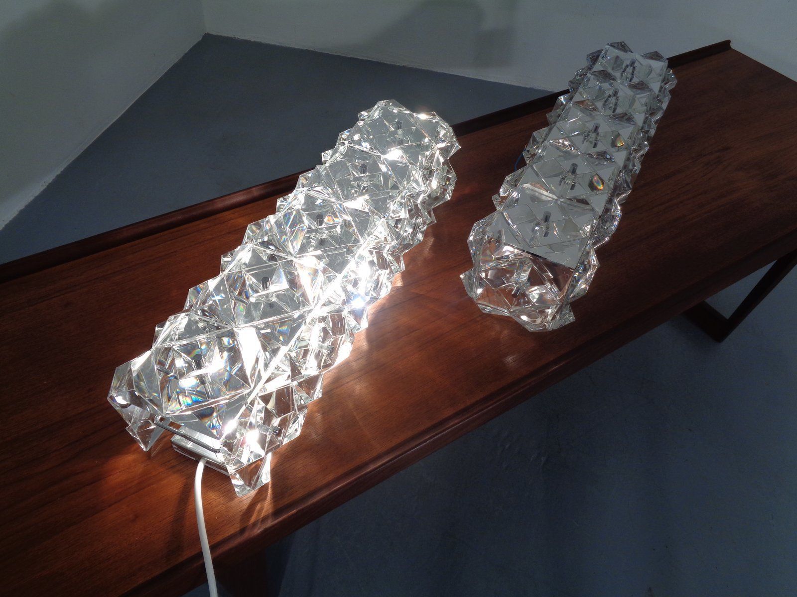 Chrome Plated And Crystal Glass Flush Mount Wall Lights From Kinkeldey 1970s Set Of 2 photo furniture