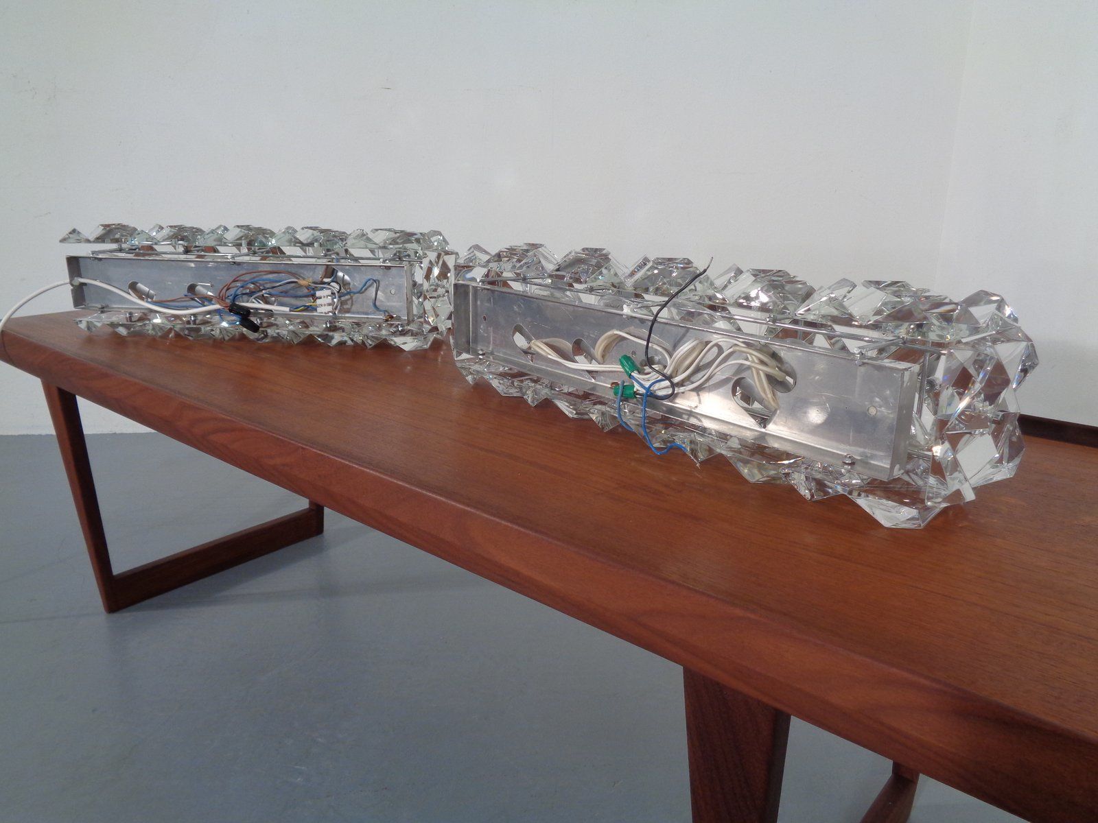 Chrome Plated And Crystal Glass Flush Mount Wall Lights From Kinkeldey 1970s Set Of 2 photo for sale