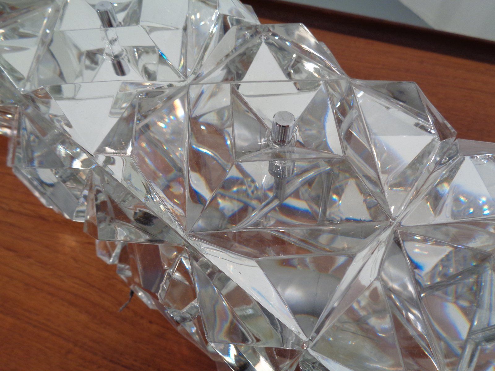 photo for sale Chrome Plated And Crystal Glass Flush Mount Wall Lights From Kinkeldey 1970s Set Of 2