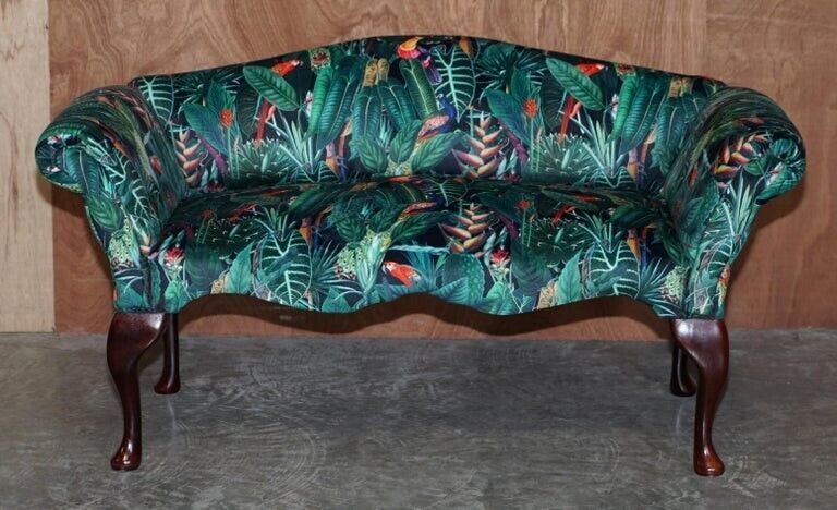 Lovely Vintage Mini Window Seat Bench Sofa With Birds Of Paradise Upholstery photo furniture