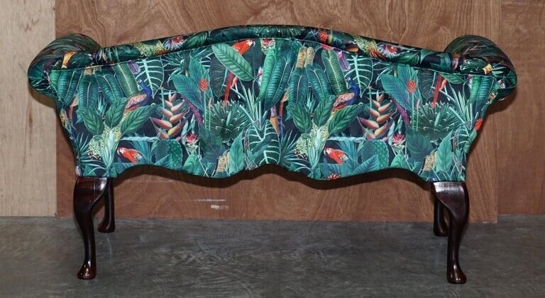 photo for sale Lovely Vintage Mini Window Seat Bench Sofa With Birds Of Paradise Upholstery