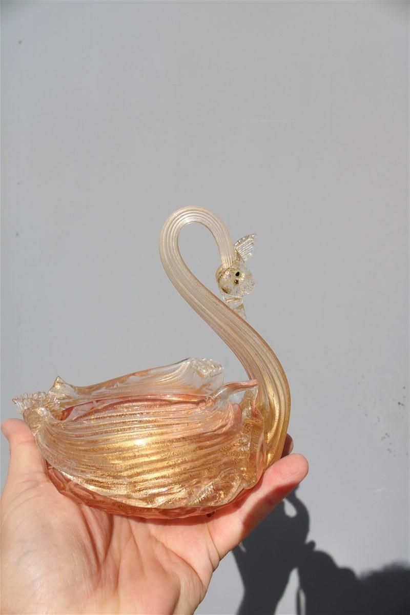 Archimede Seguso 1940s Swan Shaped Murano Glass Bowl With Gold Dust Italian photo 968.0