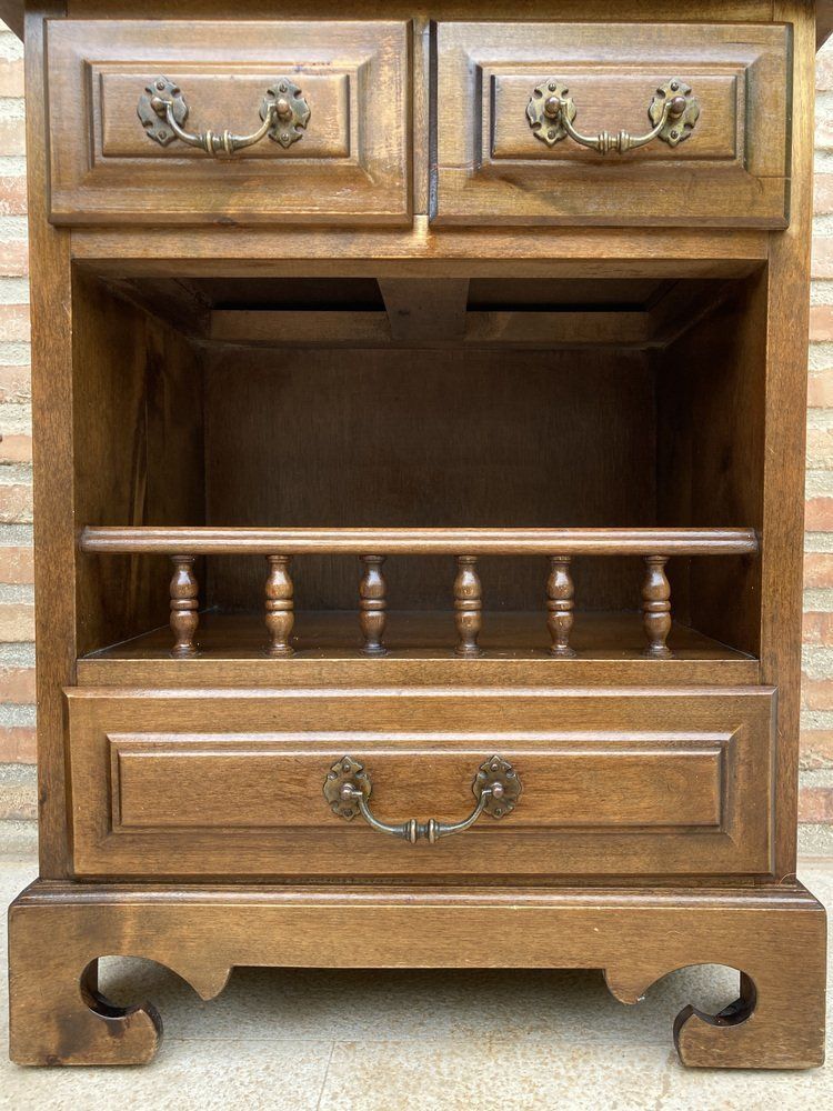 20th Spanish Nightstands With Three Drawers  One Shelf And Bronze Hardware 1970s, Set Of 2 photo 3699.0