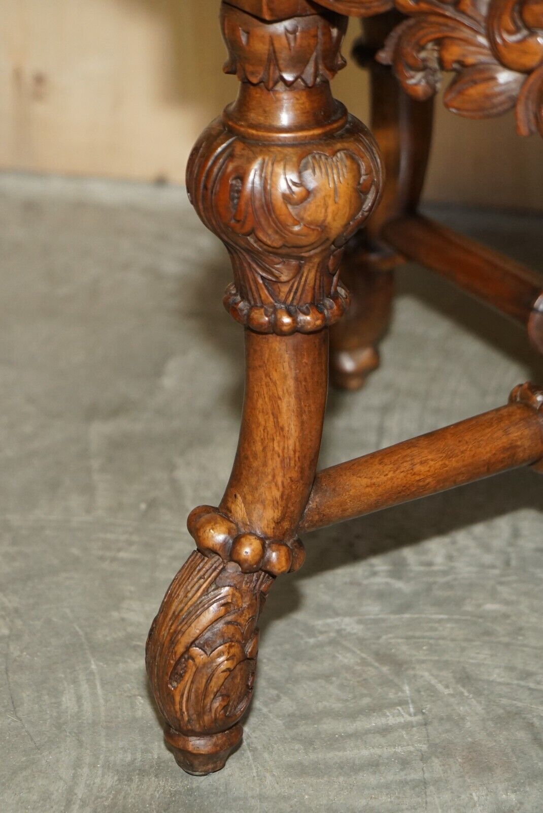 Original 19th Century Andrea Brustolon Style Hand Carved Italian Walnut Armchair photo vintage
