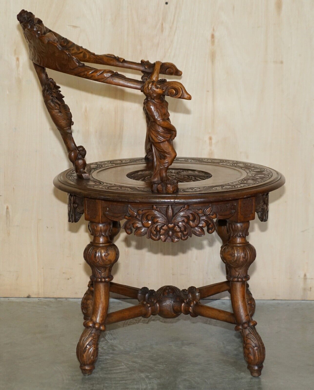 Furniture Original 19th Century Andrea Brustolon Style Hand Carved Italian Walnut Armchair photo