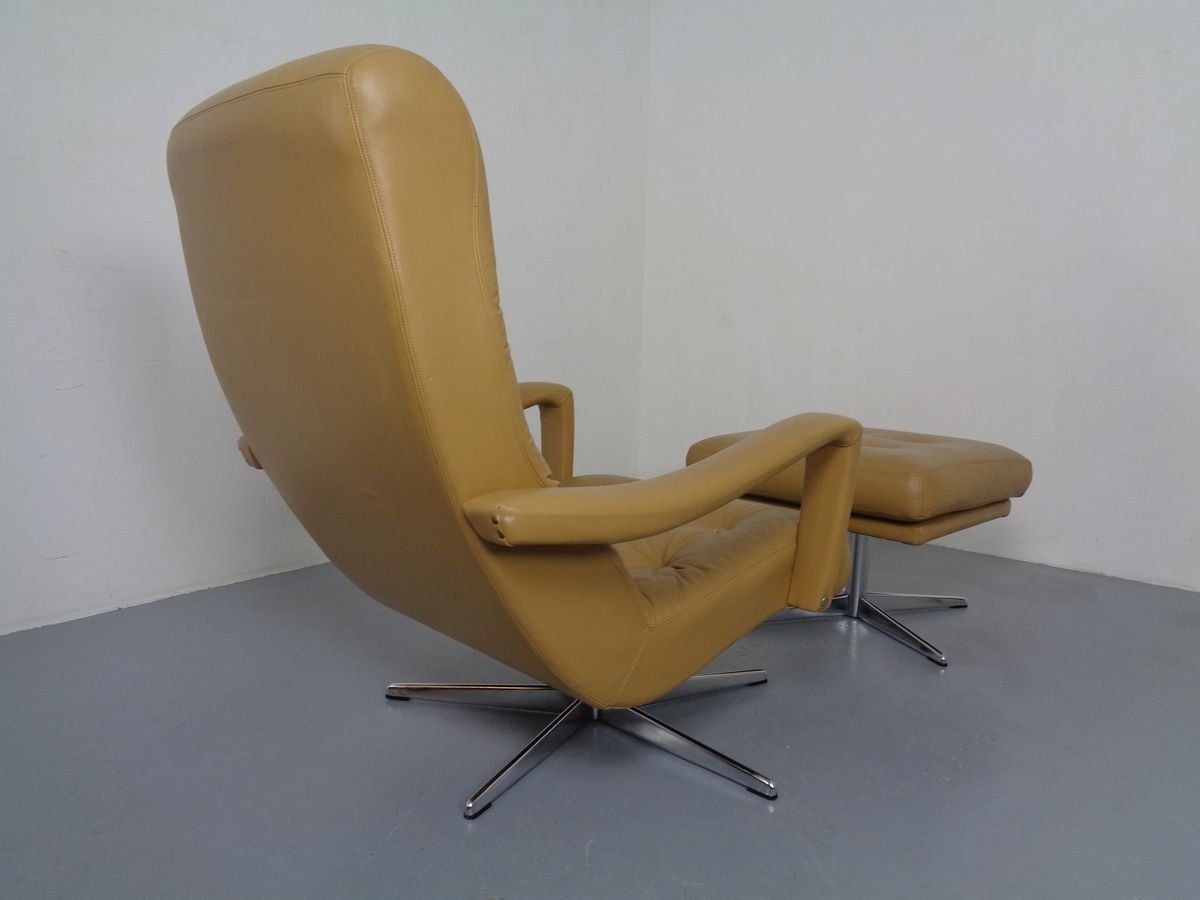 Leather Swivel Easy Chair And Ottoman 1970s  Set Of 2 photo Furniture