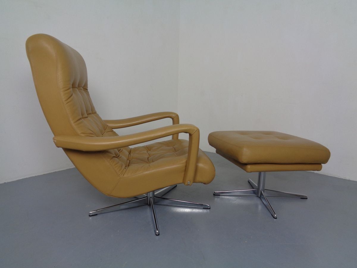 Leather Swivel Easy Chair And Ottoman 1970s  Set Of 2 photo 1470.0