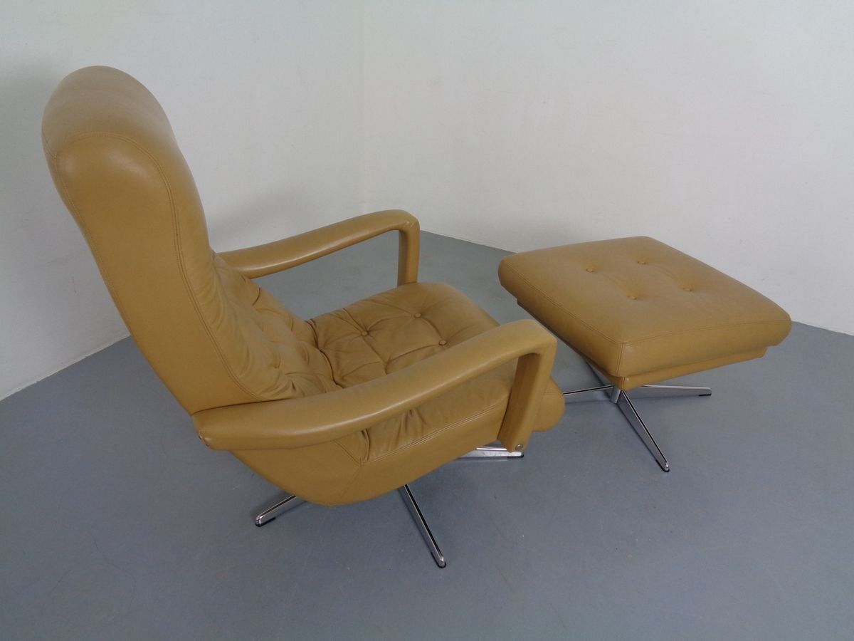 Leather Swivel Easy Chair And Ottoman 1970s  Set Of 2 photo vintage