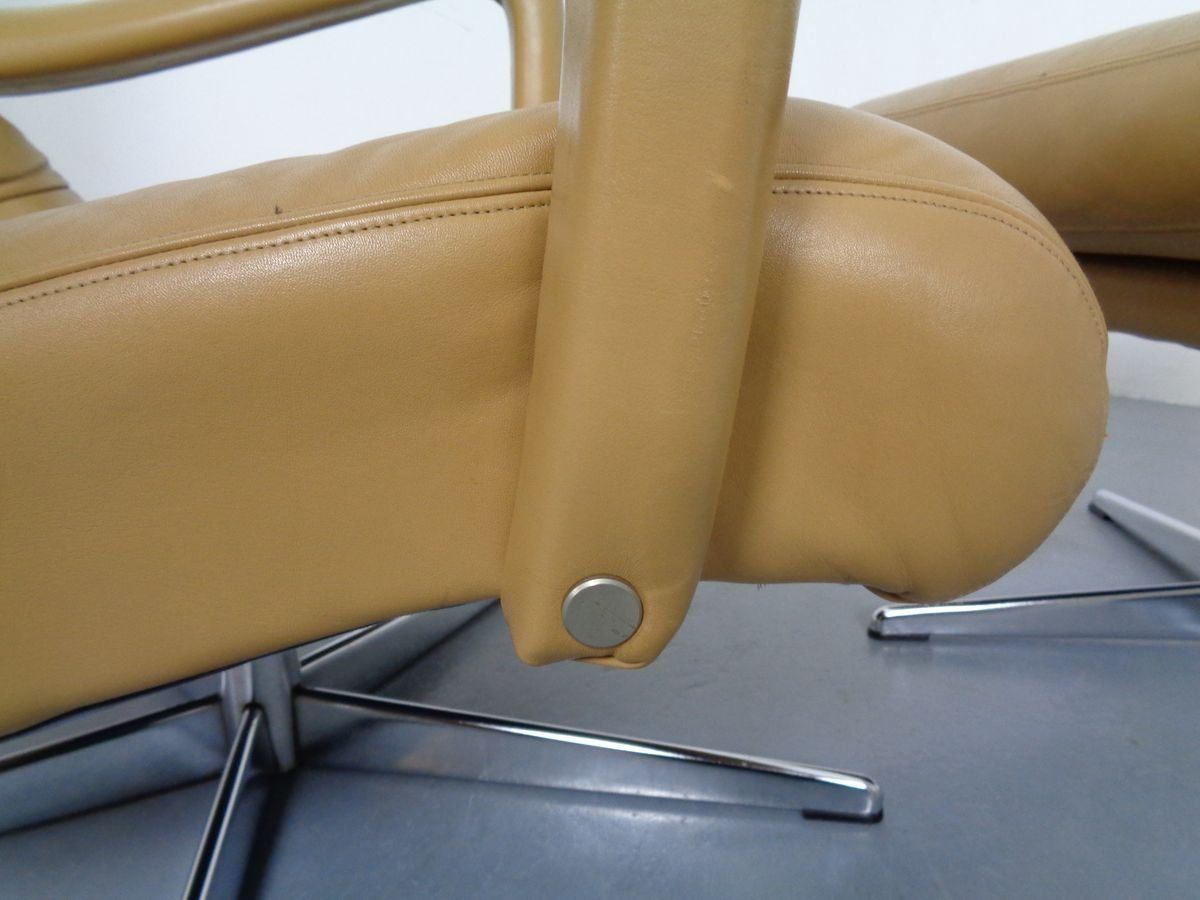 photo vinterior Leather Swivel Easy Chair And Ottoman 1970s  Set Of 2