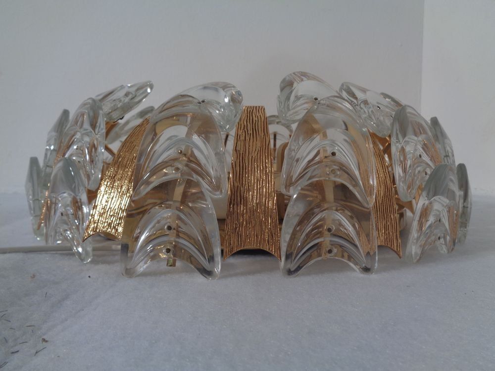 Large Gilded Brass And Crystal Glass Ceiling Lamp By Ernst Palme For Palwa 1960s photo buy