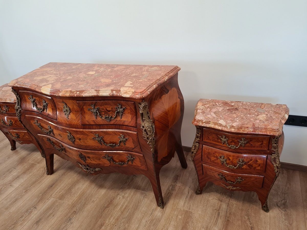 French Chest Of Drawers With Brass Applications And Marble Slab photo vinterior