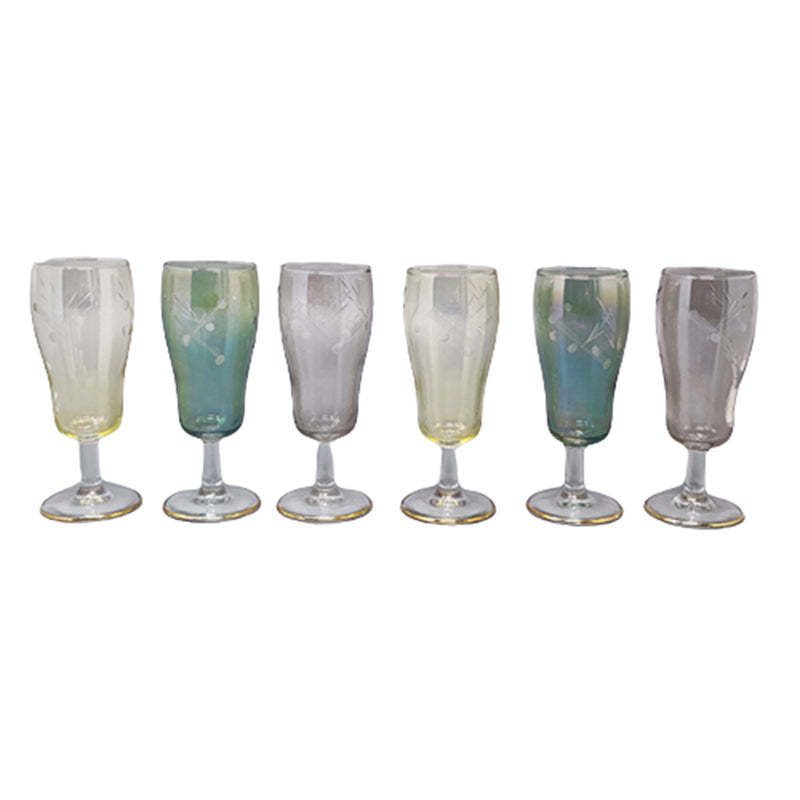 1960s Astonishing Set Of Six Crystal Glasses. Made In Italy