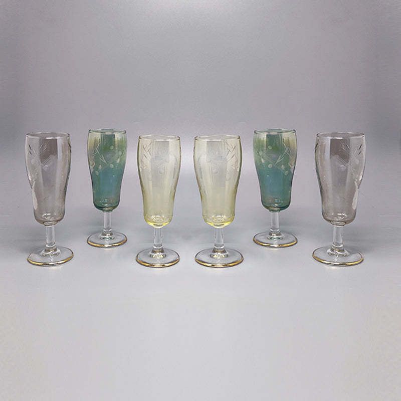 1960s Astonishing Set Of Six Crystal Glasses. Made In Italy photo for sale