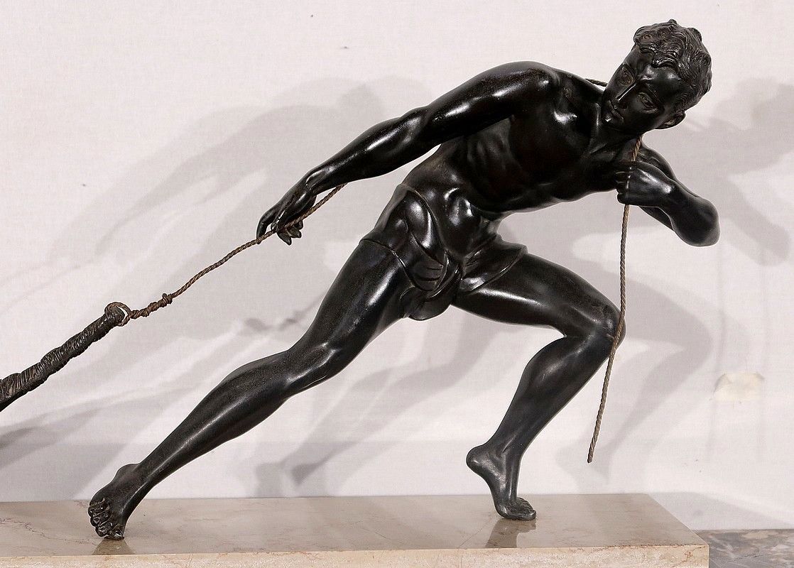 Important Spelter Sculpture "The Fisherman", By J. De Roncourt, Art Deco   1930 photo 1823.1