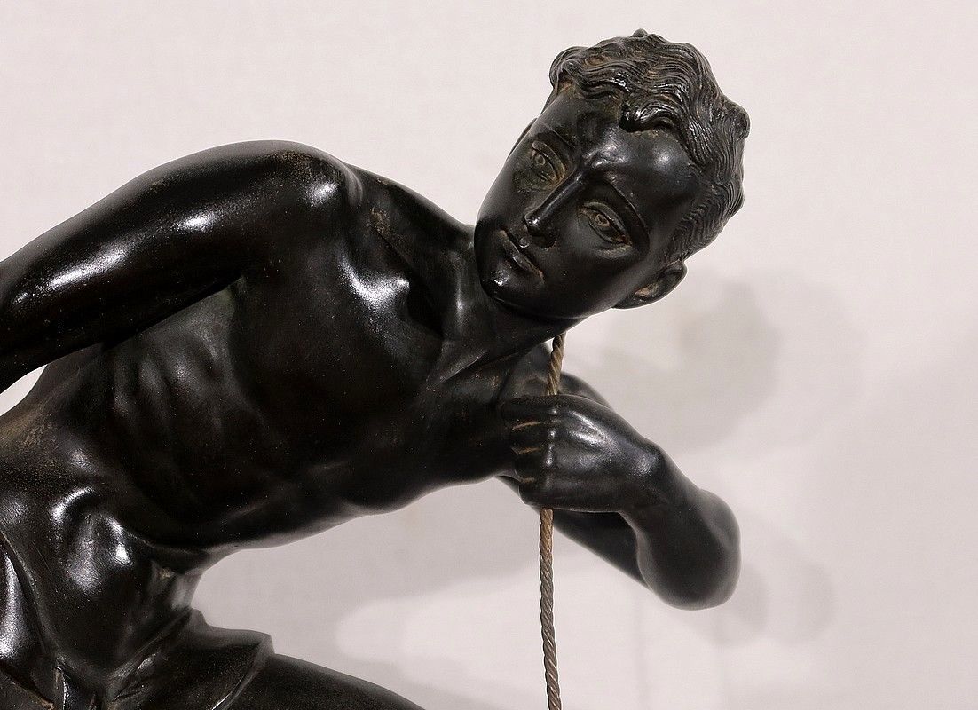 Important Spelter Sculpture "The Fisherman", By J. De Roncourt, Art Deco   1930 photo vinterior