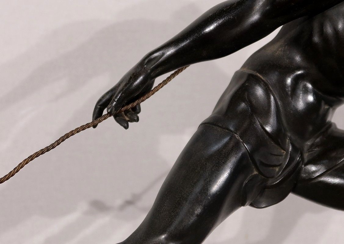 Important Spelter Sculpture "The Fisherman", By J. De Roncourt, Art Deco   1930 photo buy