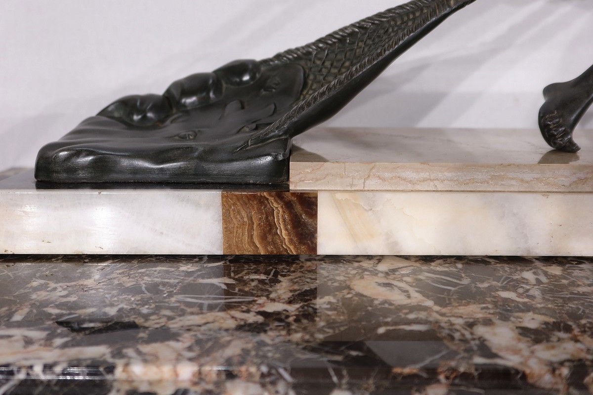 photo furniture Important Spelter Sculpture "The Fisherman", By J. De Roncourt, Art Deco   1930