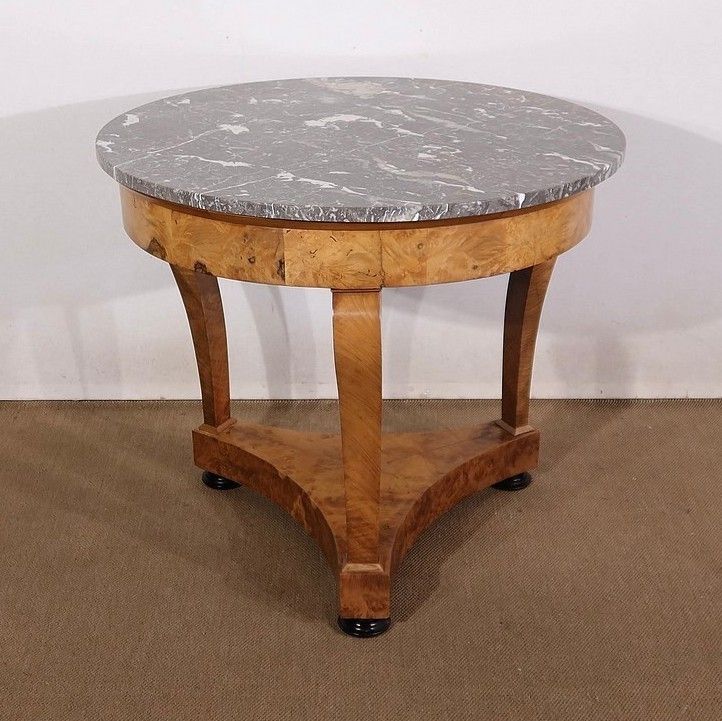 Pedestal Table In Walnut And Marble, Restoration Period, Early 19th Century