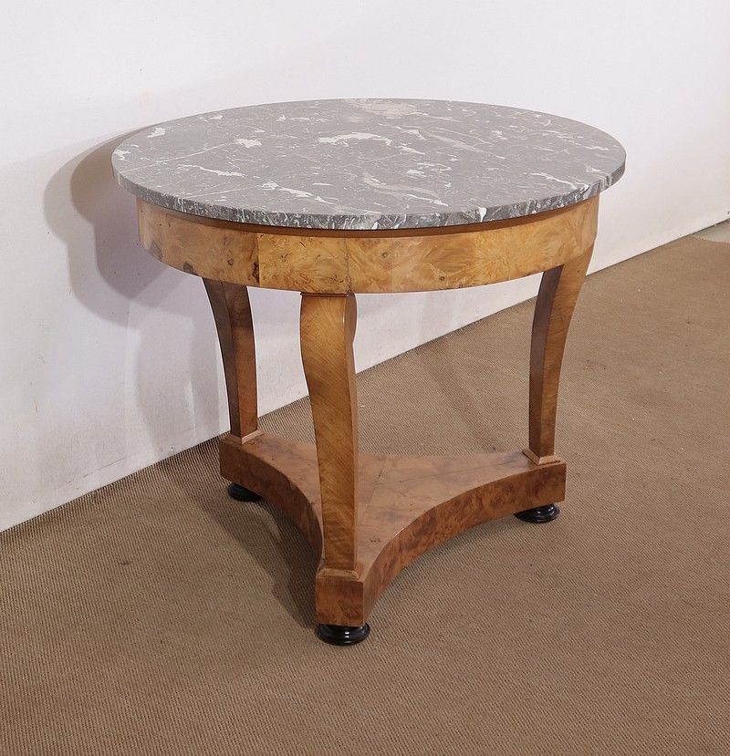Pedestal Table In Walnut And Marble, Restoration Period, Early 19th Century photo for sale