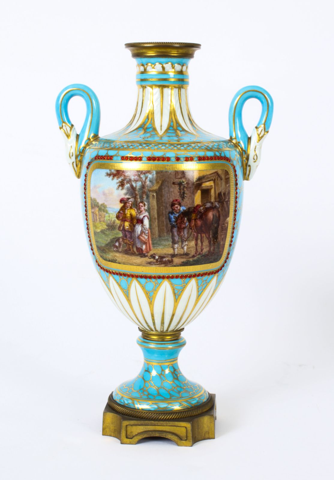 Antique Pair Of French Bleu Celeste Porcelain Urns 19th Century photo furniture