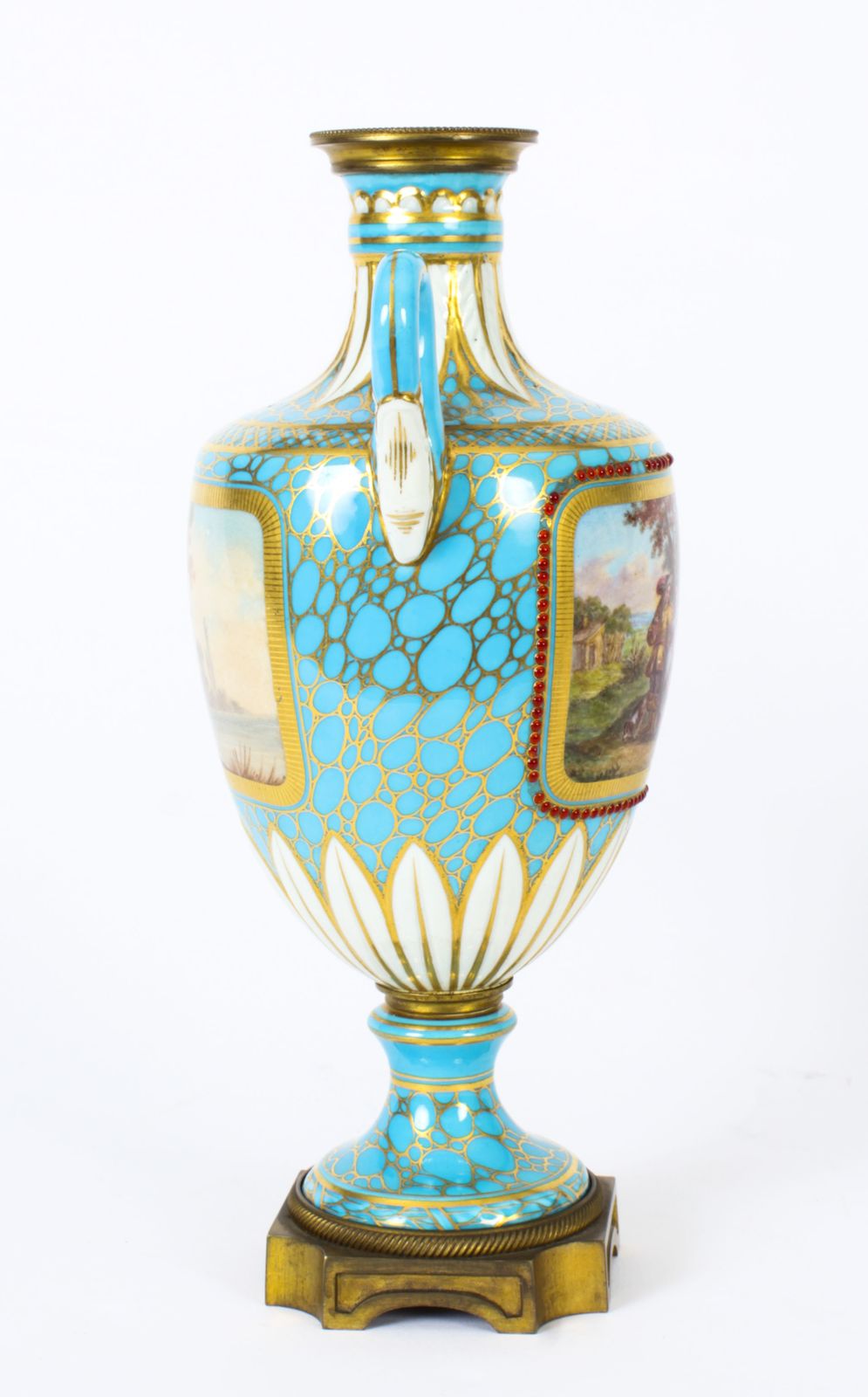 photo furniture Antique Pair Of French Bleu Celeste Porcelain Urns 19th Century