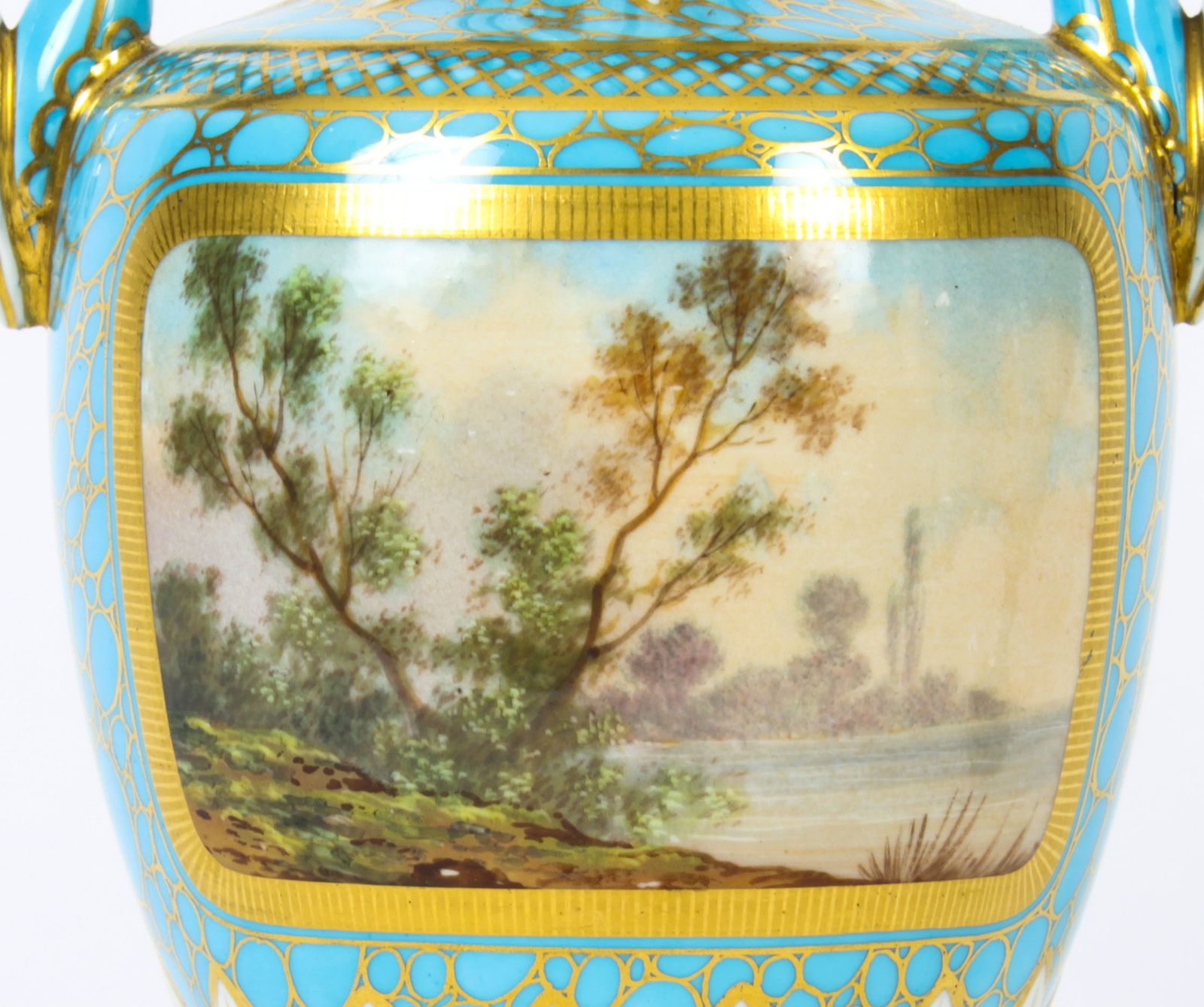 1950.0 Antique Pair Of French Bleu Celeste Porcelain Urns 19th Century photo