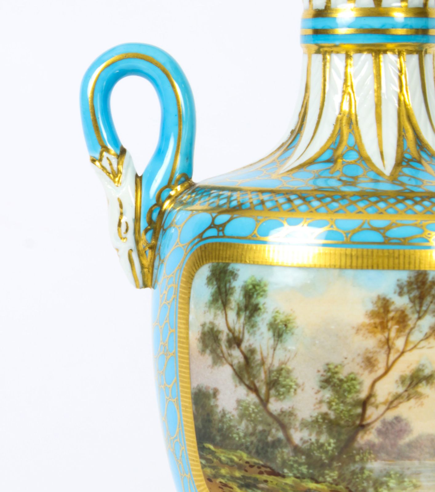 photo buy Antique Pair Of French Bleu Celeste Porcelain Urns 19th Century