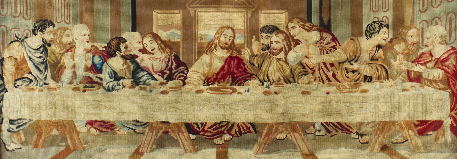 Antique Flanders Tapestry Of The Last Supper 19th C photo for sale
