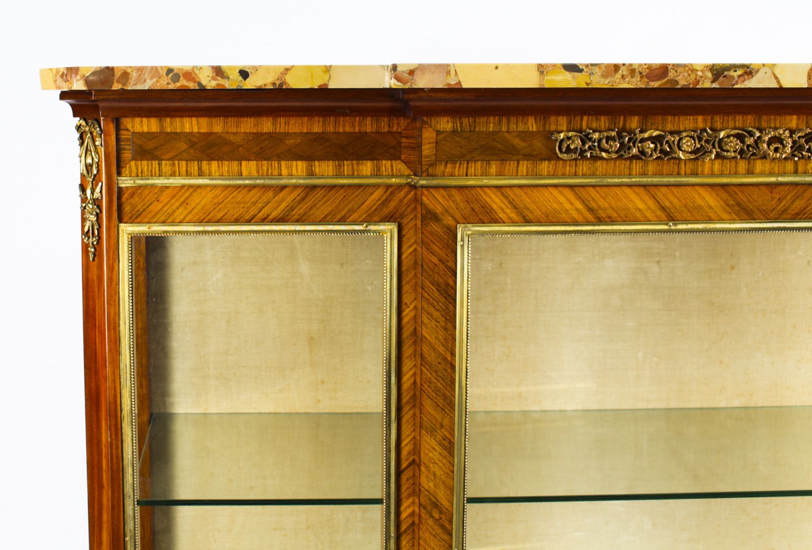 Antique French Kingwood Parquetry Ormolu Mounted Vitrine Cabinet 19th C photo for sale