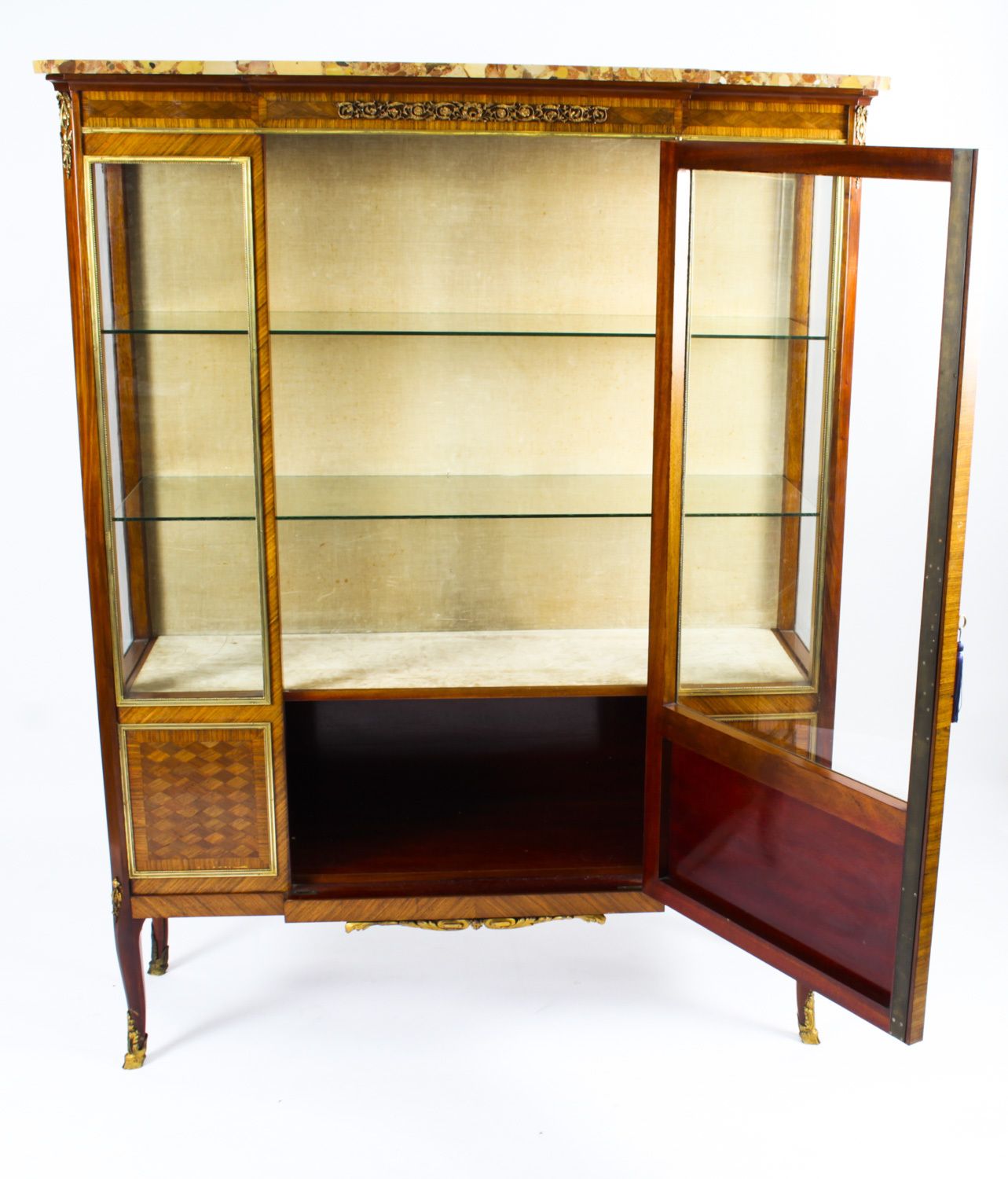 photo vinterior Antique French Kingwood Parquetry Ormolu Mounted Vitrine Cabinet 19th C