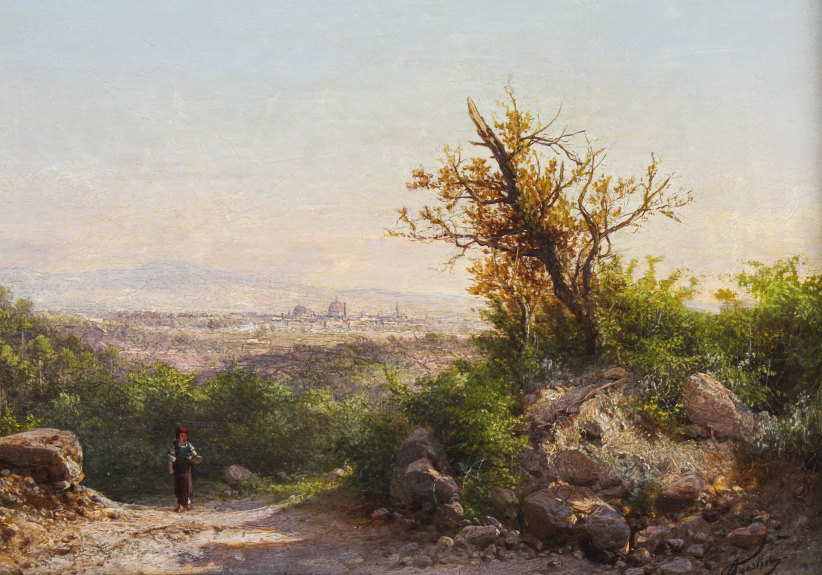 Antique Italian Landscape Oil Painting Guido Agostini 19thc photo for sale