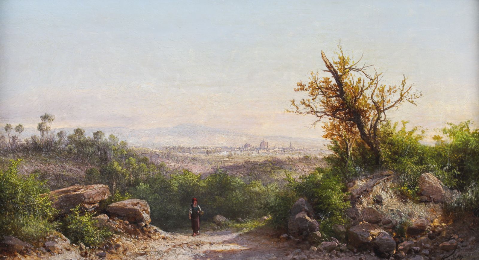 Antique Italian Landscape Oil Painting Guido Agostini 19thc photo Art
