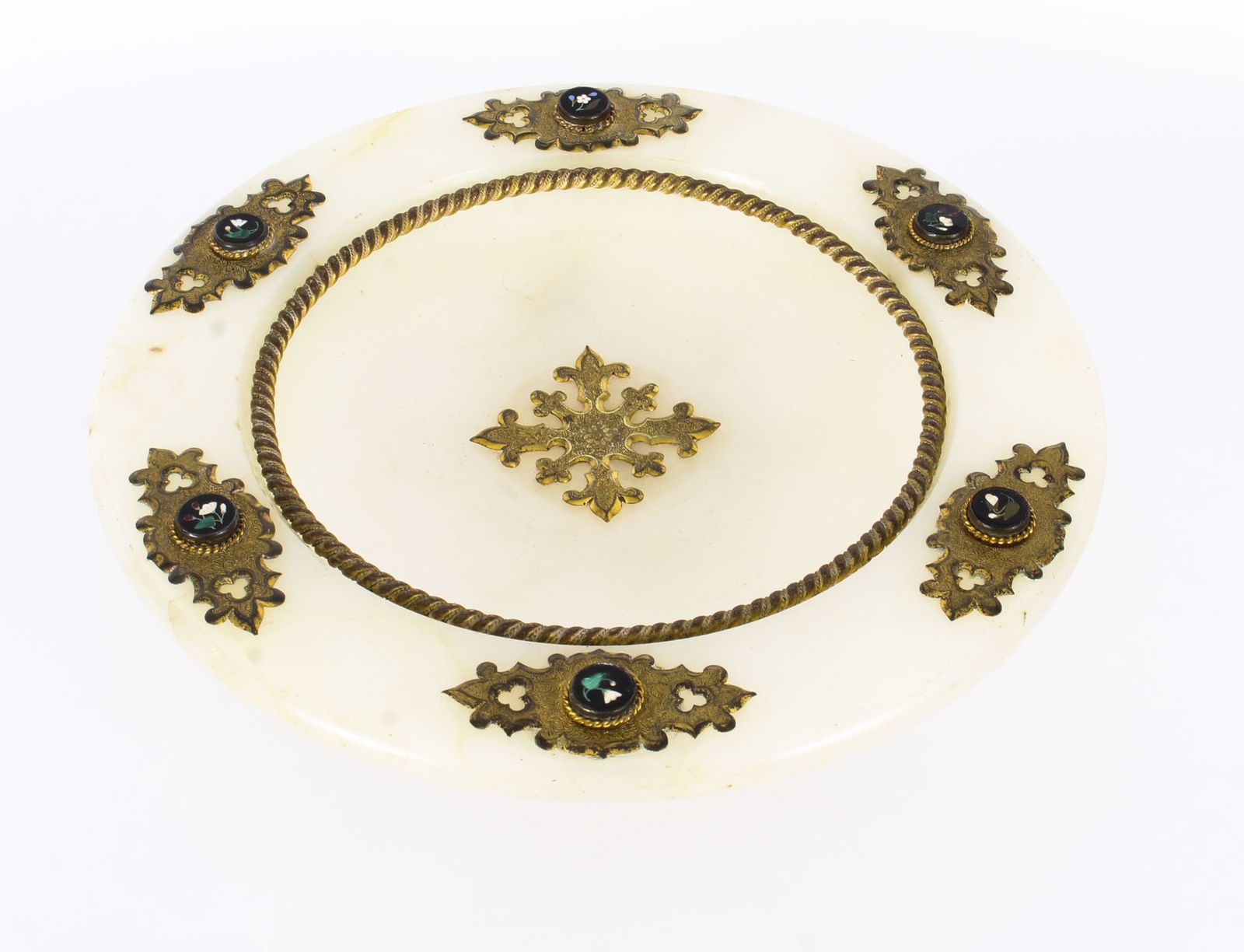 Antique Italian Pietra Dura Mounted Brass And Alabaster Comport Dish 19th C photo Home Decor