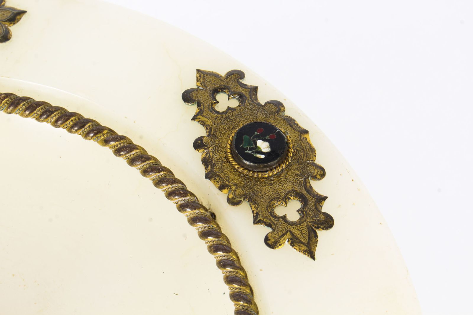 photo furniture Antique Italian Pietra Dura Mounted Brass And Alabaster Comport Dish 19th C