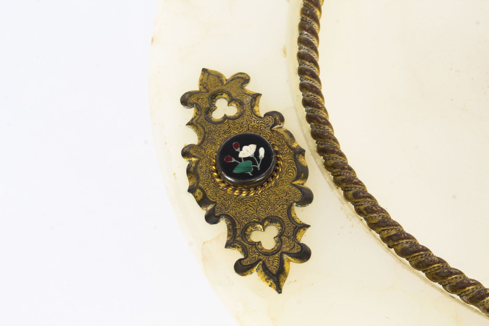 Home Decor Antique Italian Pietra Dura Mounted Brass And Alabaster Comport Dish 19th C photo