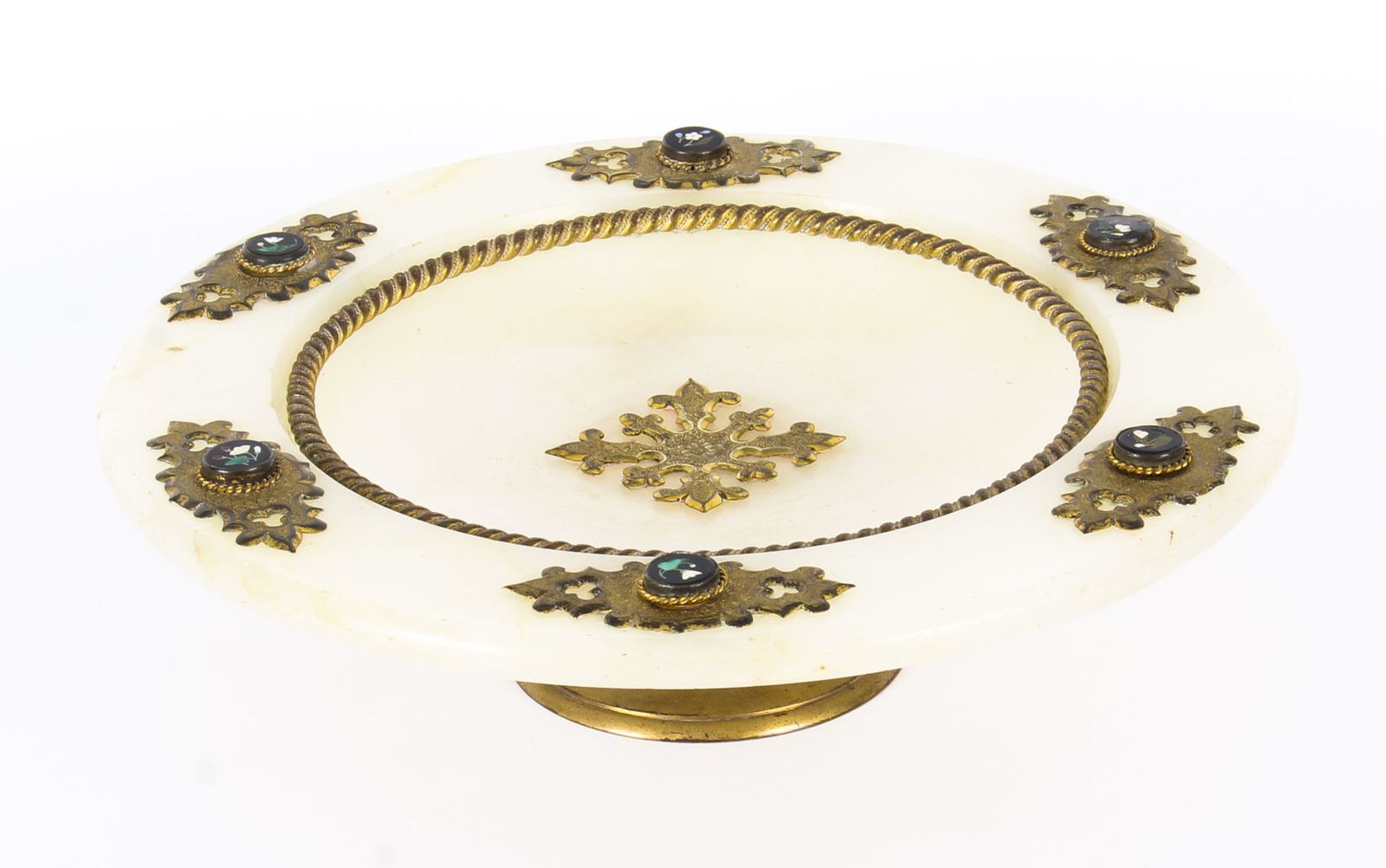 photo buy Antique Italian Pietra Dura Mounted Brass And Alabaster Comport Dish 19th C