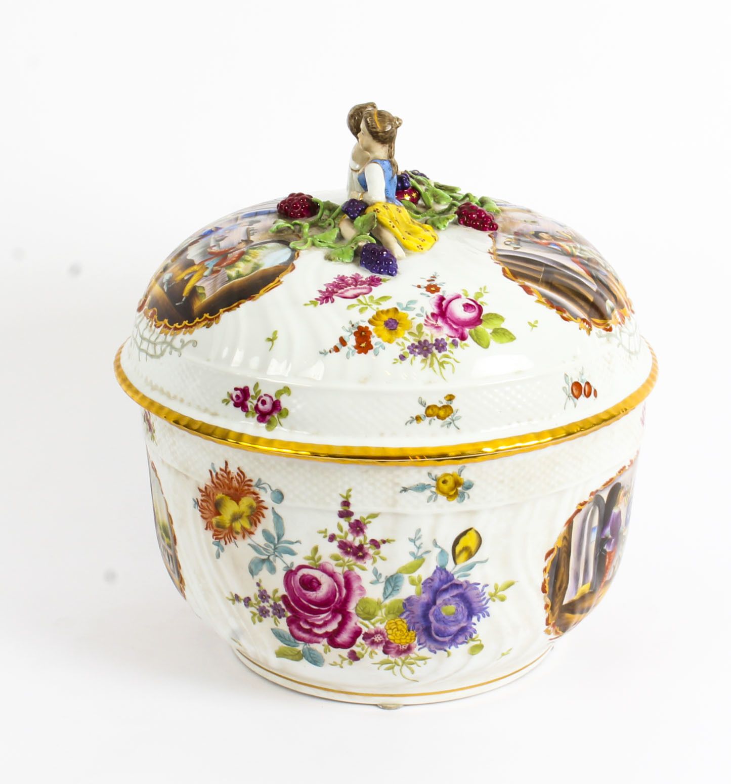 Magnificent Dresden Style Hand Painted Porcelain Tureen Late 20th Century photo vintage