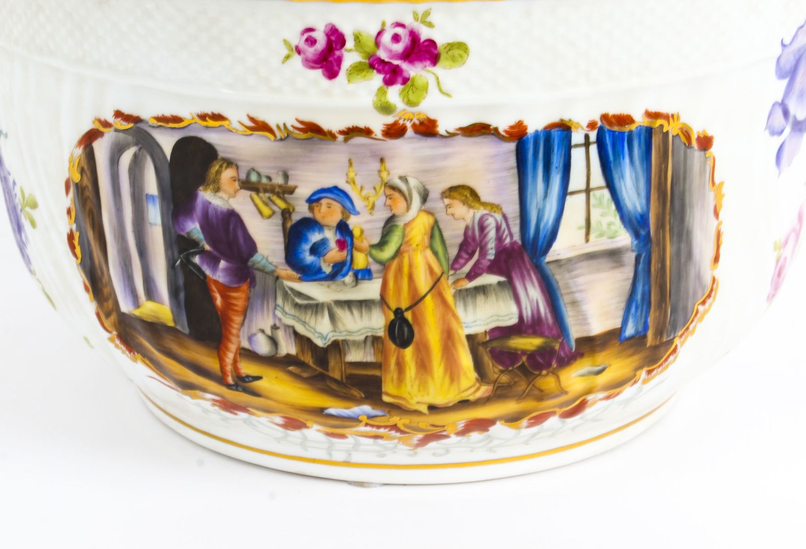 photo furniture Magnificent Dresden Style Hand Painted Porcelain Tureen Late 20th Century