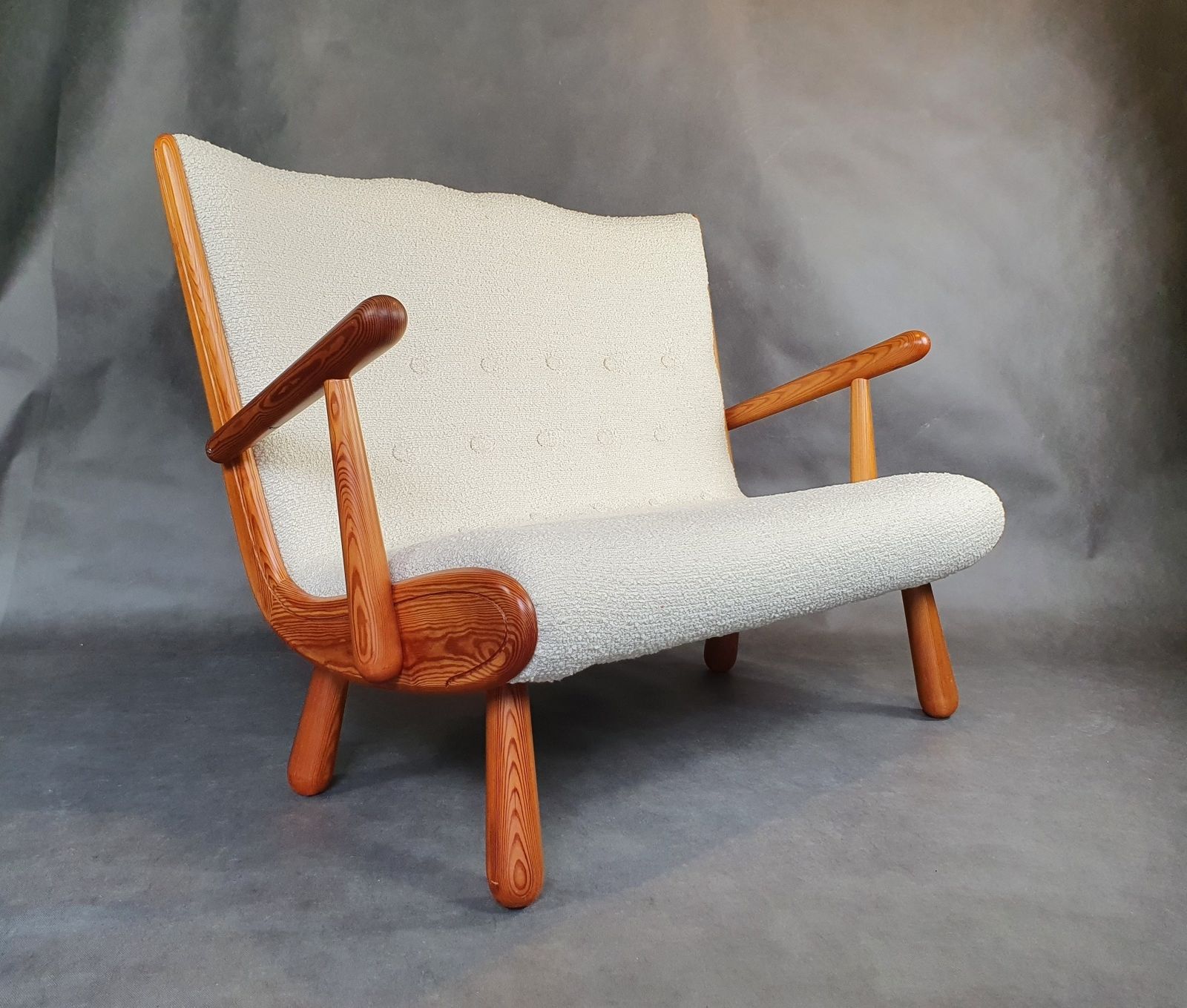 Two Seater Sofa In Bouclé Fabric And Oak, Attributed To Philip Arctander, Scandinavian Mid Century 1950s photo furniture