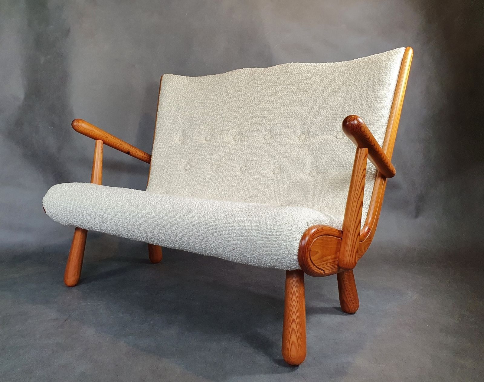 Two Seater Sofa In Bouclé Fabric And Oak, Attributed To Philip Arctander, Scandinavian Mid Century 1950s photo Furniture