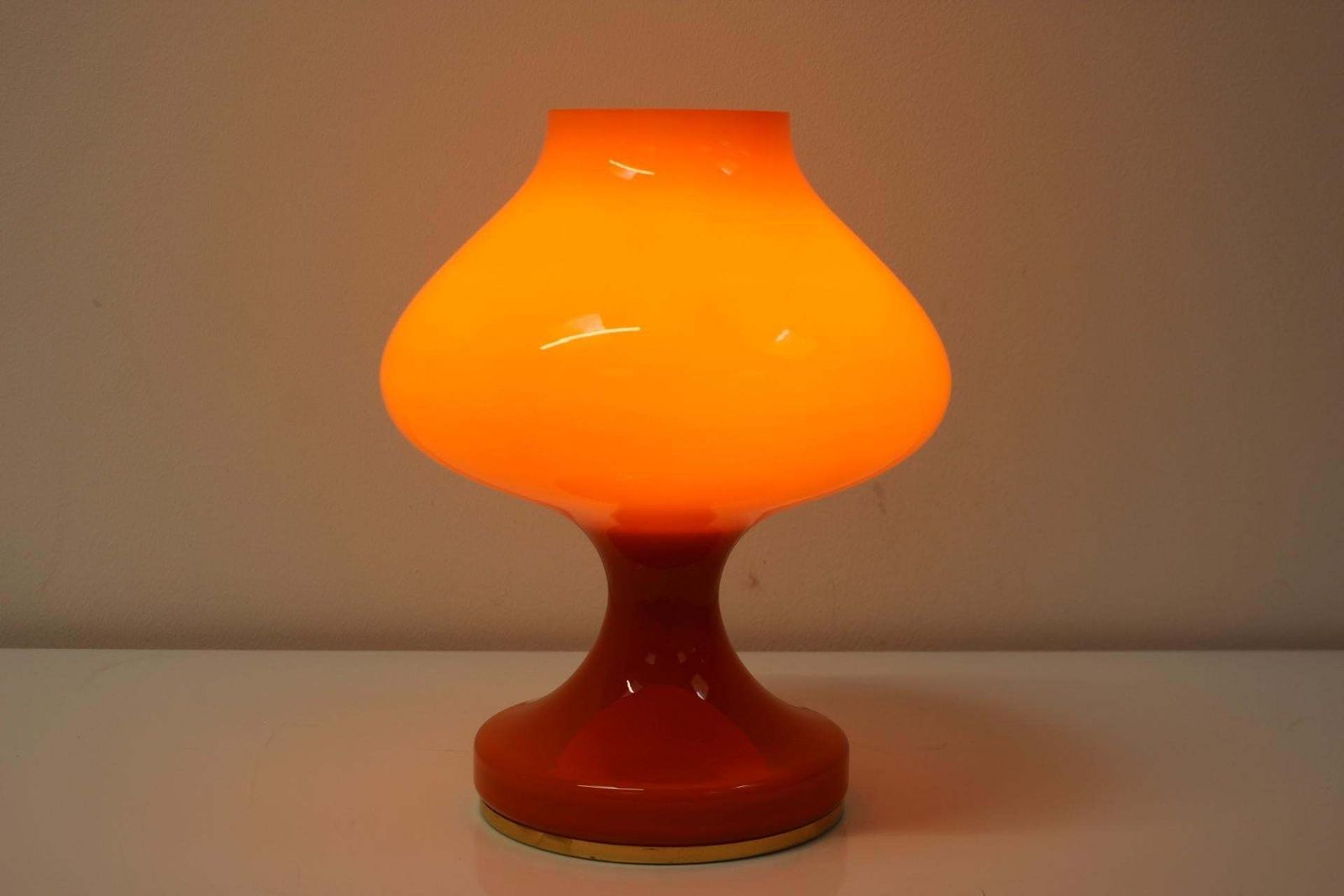 All Glass Orange Table Lamp By Valasske Mezirici, 1970s photo buy