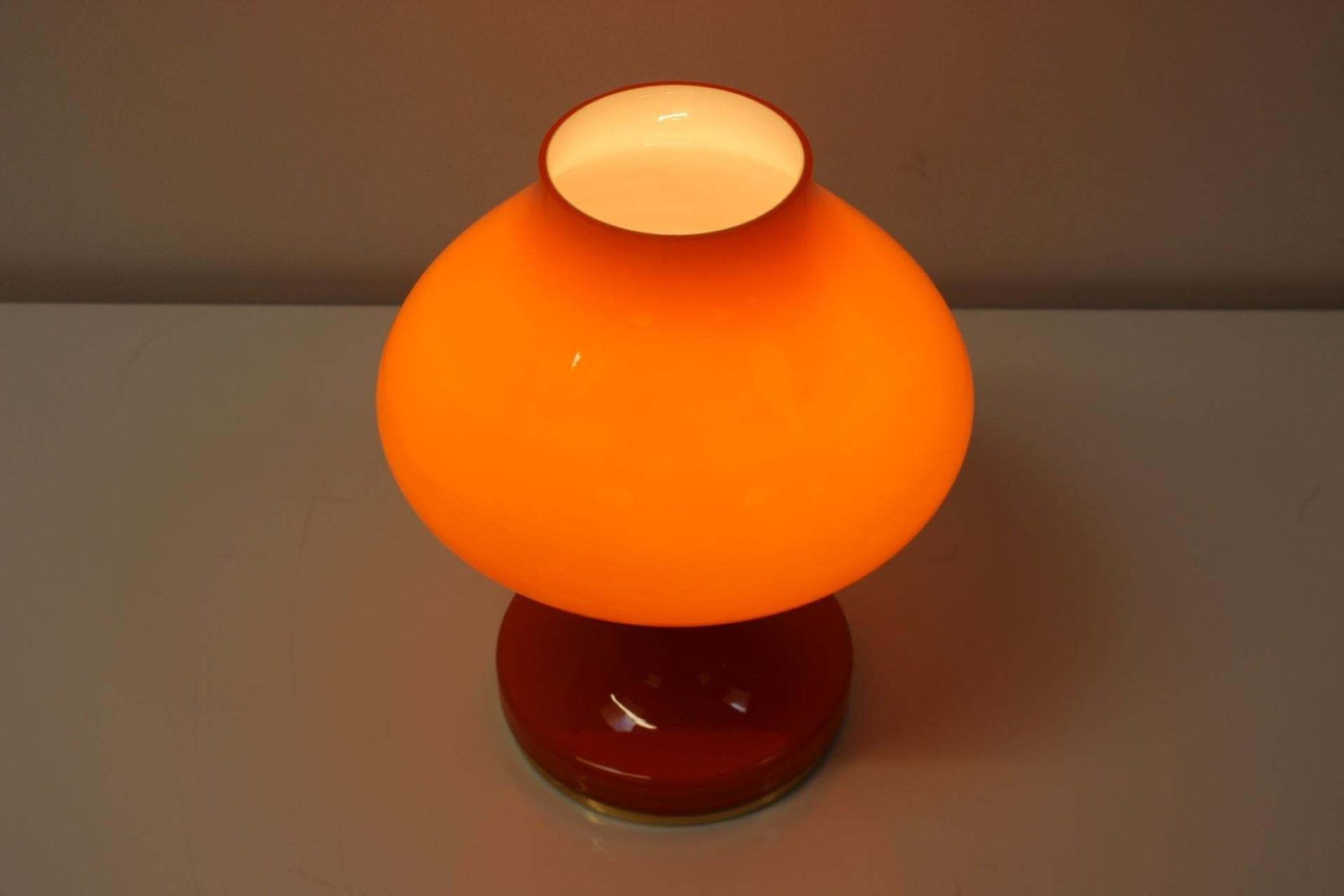 All Glass Orange Table Lamp By Valasske Mezirici, 1970s photo vintage
