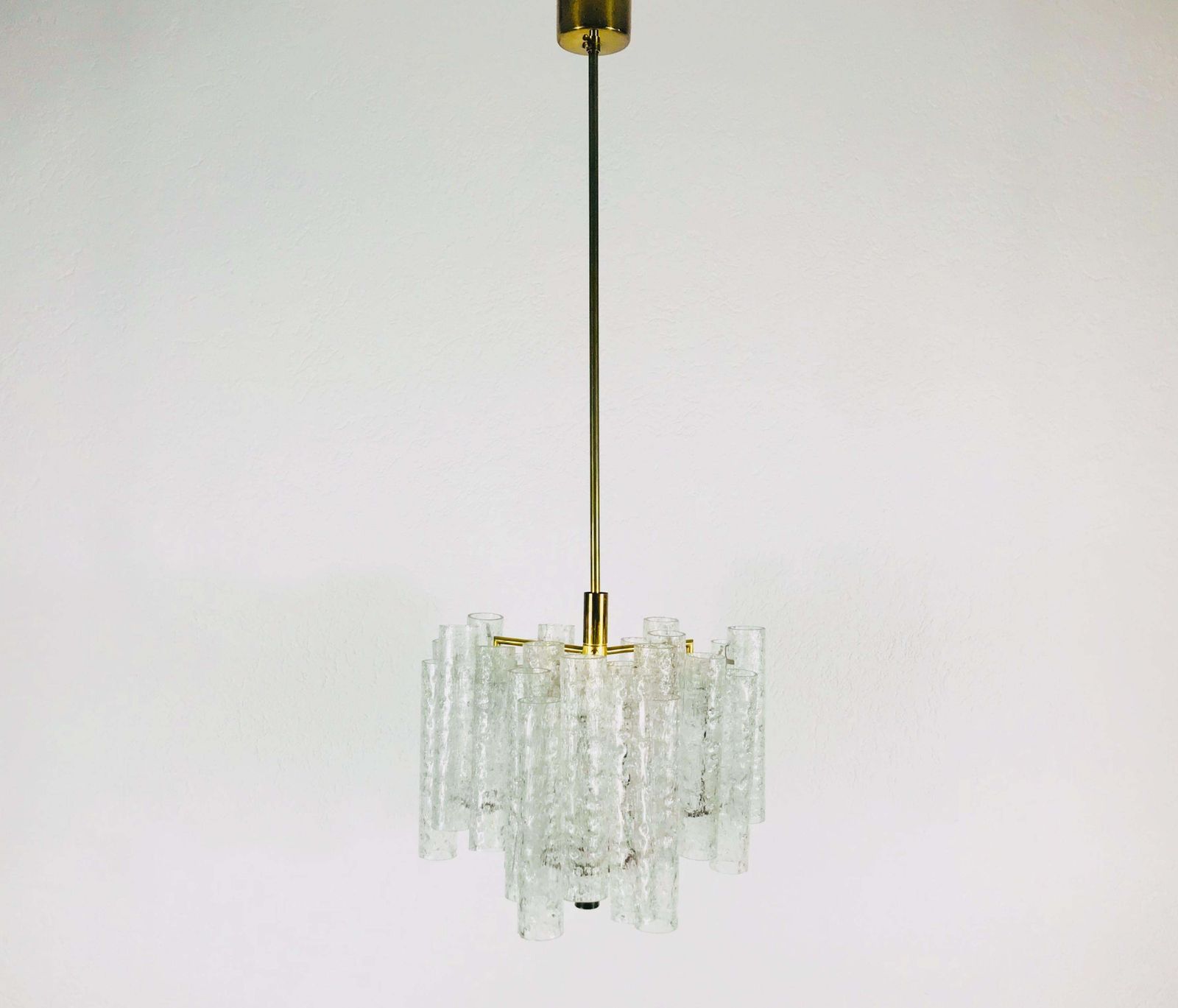 Extraordinary Doria Midcentury Crystal Ice Glass Chandelier Germany 1960s photo for sale