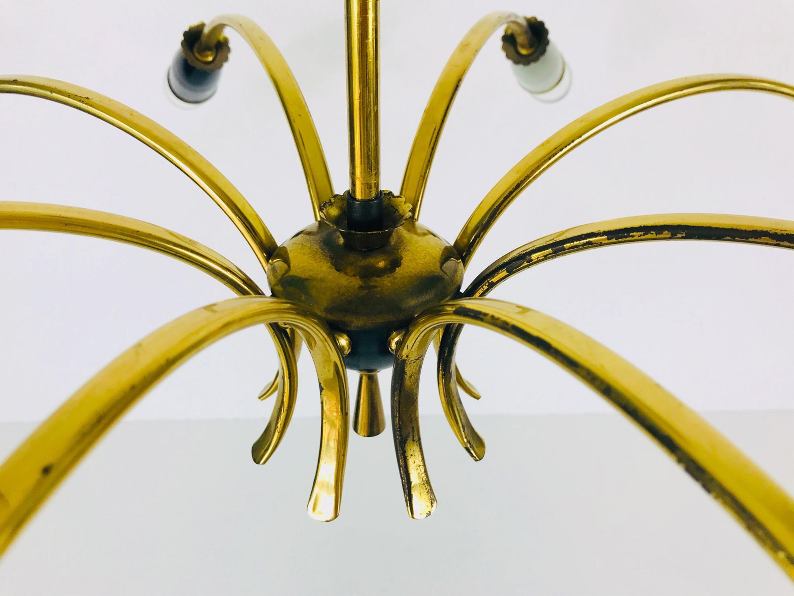 Large Midcentury Brass 8 Arm Sputnik Chandelier, 1950s photo vintage