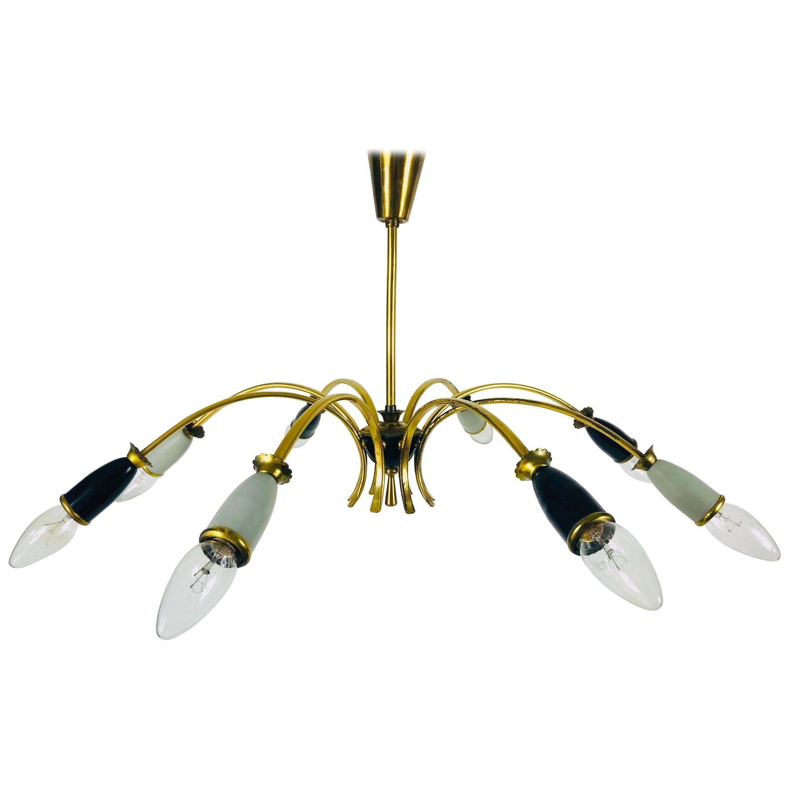 940.0 Large Midcentury Brass 8 Arm Sputnik Chandelier, 1950s photo