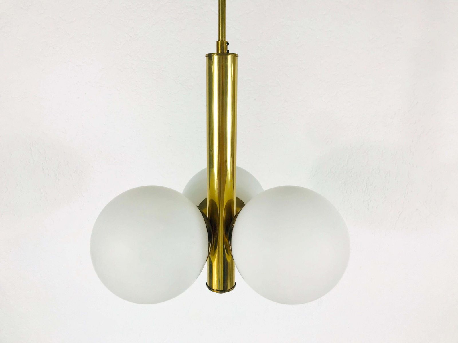Mid Century Modern Golden Kaiser 3 Arm Space Age Chandelier 1960s Germany photo furniture